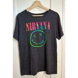 Nirvana Smiley‎ Face Tie Dye Graphic T-Shirt Charcoal Gray XL Band Tee